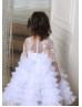 Beaded White Lace Tulle Ruffled Flower Girl Dress